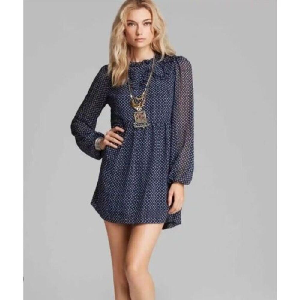 NWOT Free People Blue and White Nouveau Butterfly Polka Dot Dress Size 4